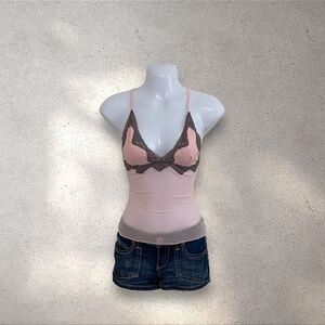 Honeydew Blush Pink & Grey Lace Trim See Through Camisole